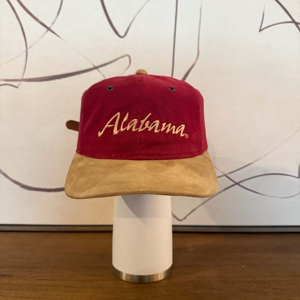 Vintage Alabama Script Logo Corduroy Dad Hat with Suede Brim and Leather Strap
